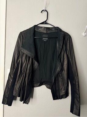 Trouve Black Leather Open-Front Moto Jacket
